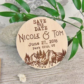 

Mountain Save The Date Magnet, custom wood Pine Tree Wedding Magnets, Engraved Rustic Invitation, Adventure Begins,birthday gift