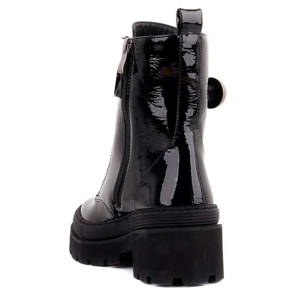 Guja/черные женские ботинки на молнии с металлическим украшением