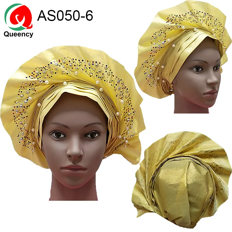 AS050 DHL-Good quality sego already made beads headtie nigeria women handmade auto hele with stones and beads for wedding