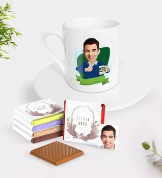 

Personalized Men 'S Best Teacher Caricature Of Turkish Coffee cup And Chocolate Gift Seti-1