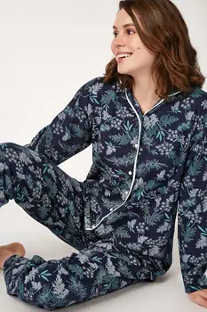 

Happiness ist. Women's Pattern Bottom Top Knitted Pajamas Set