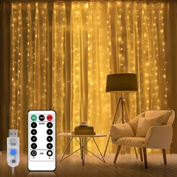 3M LED Curtain Garland on the Window USB String Lights Fairy Festoon With Remote Christmas Wedding Ramadan Decoration for Home