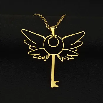 

10pcs Kpop Winged Key Necklace Stainless Steel Angel Wings Charm Statement Necklaces Punk Jewelry Collar Mujer Bridesmaid Gift