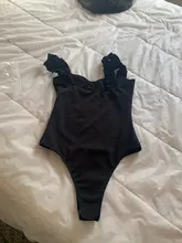 Vintage Swimsuit Bodysuits Monokini Push-Up Black One-Piece Women Beach Padded Ruffle-Strap