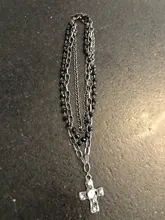 Tribal Jewelry Chain Cross-Pendant-Necklaces Rosary-Link Glass Crystal Multiple Black