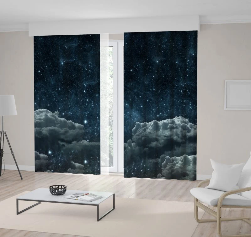 Curtain Glowing Stars And Dramatic Clouds Mesmerizing Midnight Sky Scenery Cloudscape Illustration Blue Gray Curtains Aliexpress