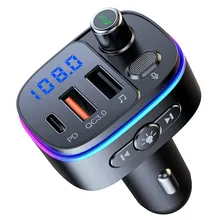 Transmisor FM con Bluetooth 5,0 para coche, reproductor MP3 con luz LED, cargador rápido QC3.0, modulador manos libres