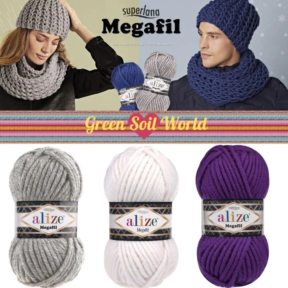 Mega Wool Thick Yarn - 22 Opzioni Di Colore 55 Meters (100Gr) Hand Knitting Yarn Ball - Alize Superlana Megafil - Berretto - Coperta - Maglione - Hobb
