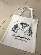 Bolsa de mano personalizada, texto impreso, diseño original, cremallera blanca, moda unisex, bolsa de viaje de lona