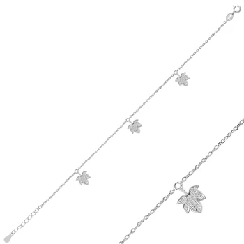 

Silver 925 Sterling Zircon Cubic Zirconia Dangle Sycamore Leaf Anklets
