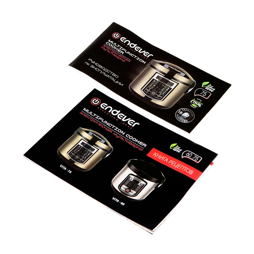 Мультиварка Endever Vita-75 (Мощность 860 Вт, 116 программ, автоподогрев, емкость 5 л, таймер, антипригарное покрытие)