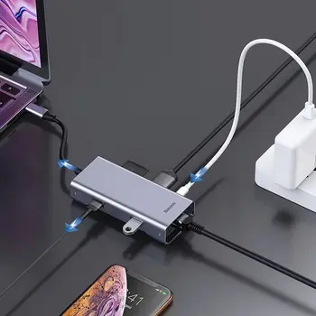 

USB hub baseus square desk type-C multi-functional hub (Type-C to USB3.0 * 3 + hd4k * 1 + USB-C (PD)* 1 + VGA * 1 + TF/sd * 1)