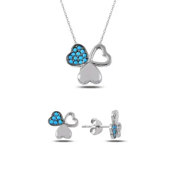 

Angemiel 925 Silver Nano Turquoise Stone Heart Clover Set-Rhodium Plated