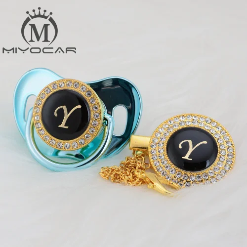 MIYOCAR имя инициалы Письмо Y Элегантный Серебряный bling соска и пустышка Клип BPA бесплатно пустышка bling уникальный дизайн SGS пройти LY - Цвет: LY-10  6-18M