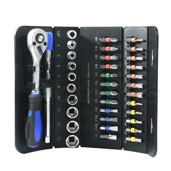 

37 Pcs 1/4 inch Drive Metric Socket & Bits Set Screwdriver Hex Ratchet Wrench Bits Adapter Taiwan Made Hand Tools Kit