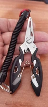 Alicates de pesca multifuncionales, tijeras de corte de línea, removedor de anzuelos, accesorios de abrazadera de pesca, herramientas con cordones, cuerda de resorte