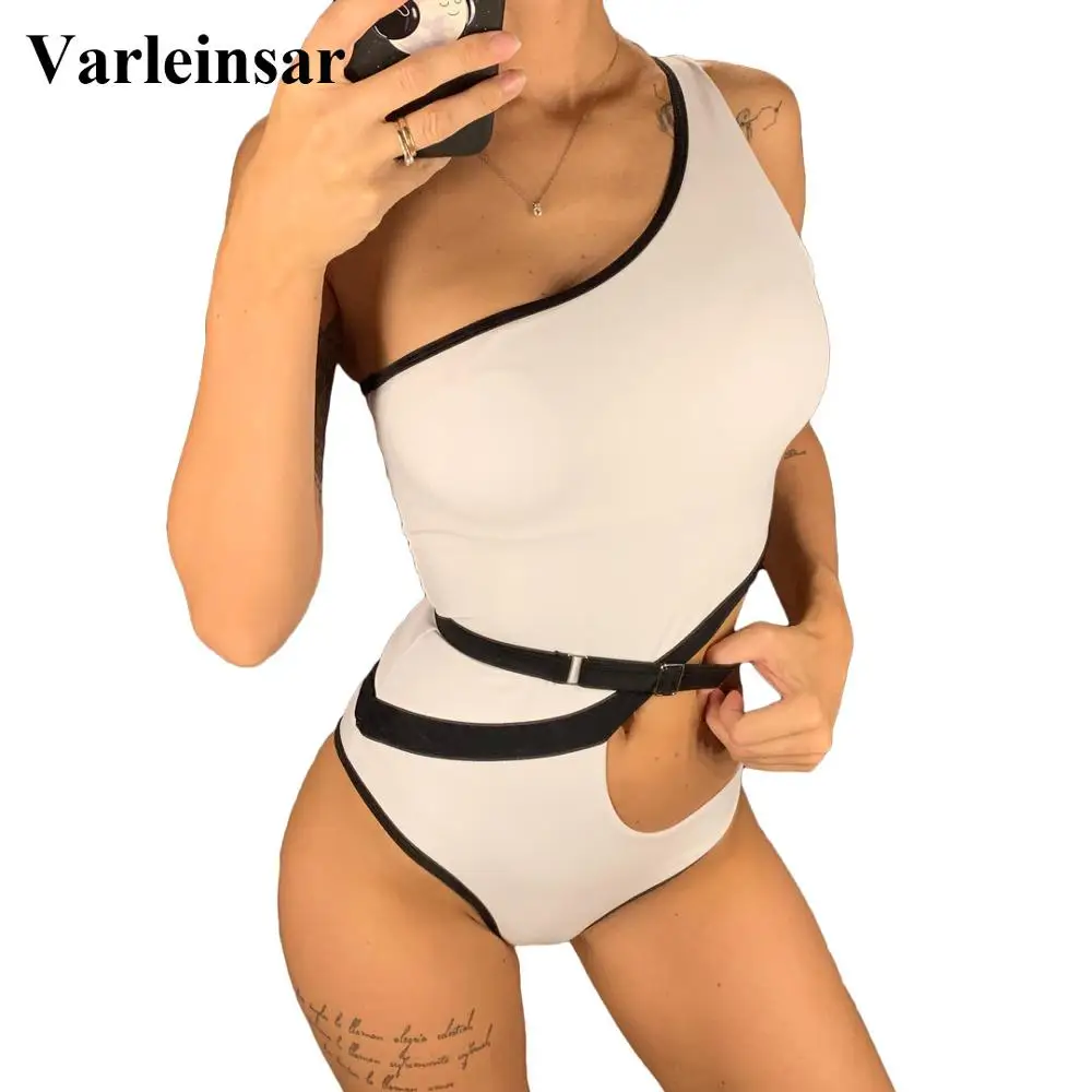 Новая женская одежда для плавания, сексуальный цельный купальник на одно плечо с вырезами, женский купальный костюм, купальный костюм для женщин V1616