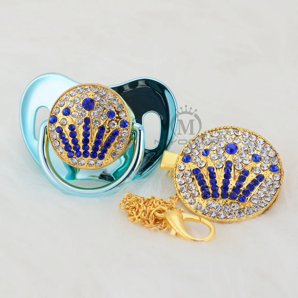 

MIYOCAR all BLING princess blue crown pacifier and pacifier clip colorful unique design SGS certificate safe and unique ABCG