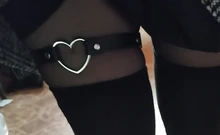 Tobillera de piel sintética con cabeza de gatito, cadena para las piernas, con corazón Sexy, Punk, amor, liga para las piernas, arnés redondo, negro, ajustable