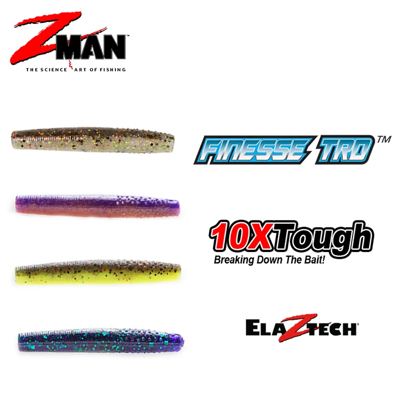 

ZMAN FINESSE TRD Fishing Lures 8pcs/bag Soft Baits 70mm 10X Tough ElaZtech Meterial Saltwater Worm Reusable Packaging