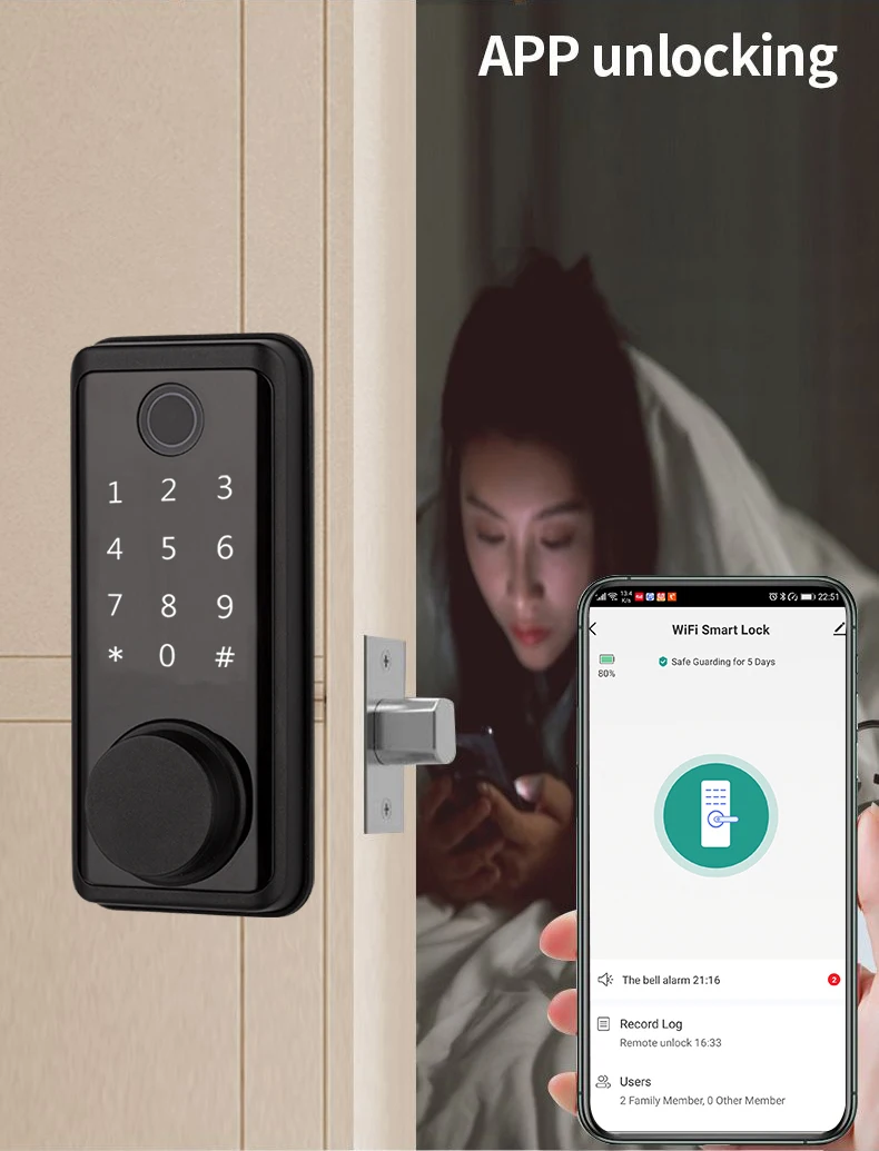 Bluetooth Tuya APP Smart Remote Control Fingerprint Biometric Password Code Deadbolt Automatic Latch Lock Smart Lock lockly smart lock