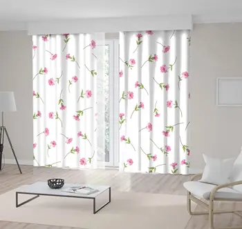 

Curtain Spring Flowers Blooms Nature Romantic Elegant Country Style Decorating Pink Green Artwork Printed
