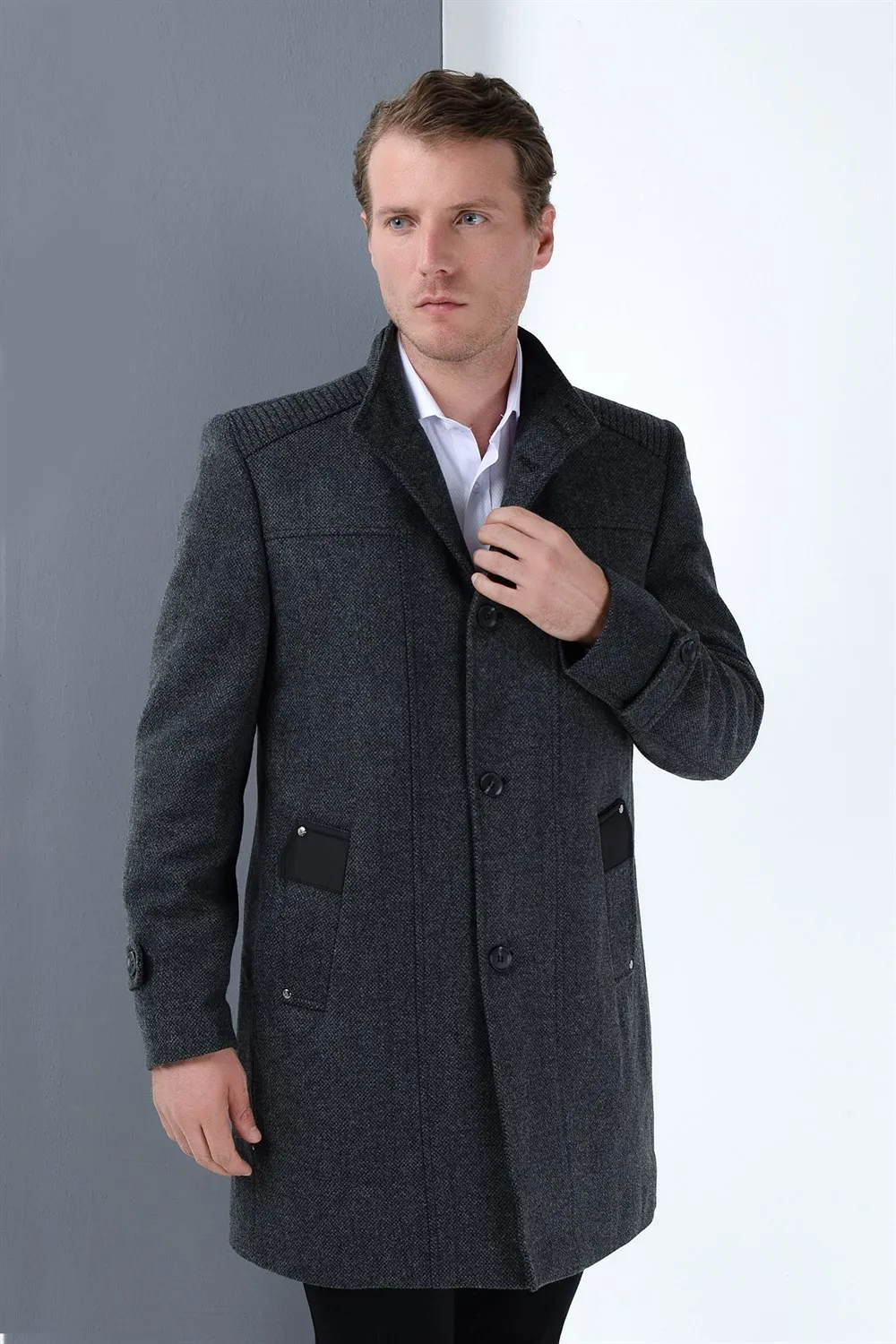 PLT8385 Пальто DEWBERRY с рисунком Антрацит