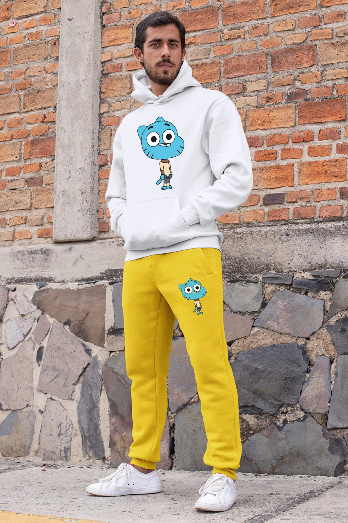 Angemiel одежда Gumball мужской спортивный костюм комплект белая толстовка с капюшоном