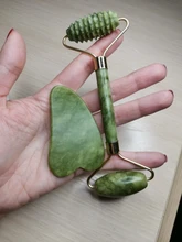 Rodillo de Jade para masaje Facial, masajeador verde de piedra Natural, levantamiento de cuello y cara, herramientas de cuidado de la piel, 2 uds.