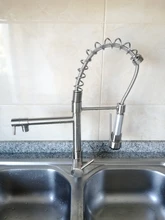 Kitchen Faucet Double-Nozzle Water Stretch-Spring Pull-Out Single-Handle 360-Rotating