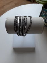 Pulsera de cuero con diamantes de imitación para mujer, brazalete de cristal, varias capas, joyería, novedad de 2016