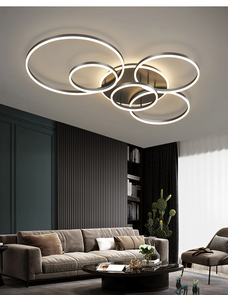 grey chandelier Modern Ceiling Lamp For Living Room Bedroom Dining Kitchen Gold Home Decor Ring Led Chandelier Acrylic Hanging Lamp With Remote hanging chandelier