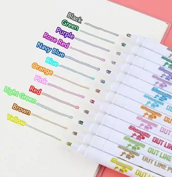 

Outline Pens 12 Colors Double line Pen Glitter Marker Pens for DIY Cards / Photo Outline Writing Art Marker Pens