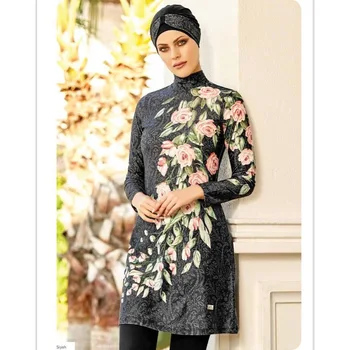

Adasae 4110 Black Digital Pattern Lycra Full Size Hijab Swimwear