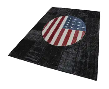 

173x247 Cm American Handmade Flag Patchwork Rug-6x8 Ft