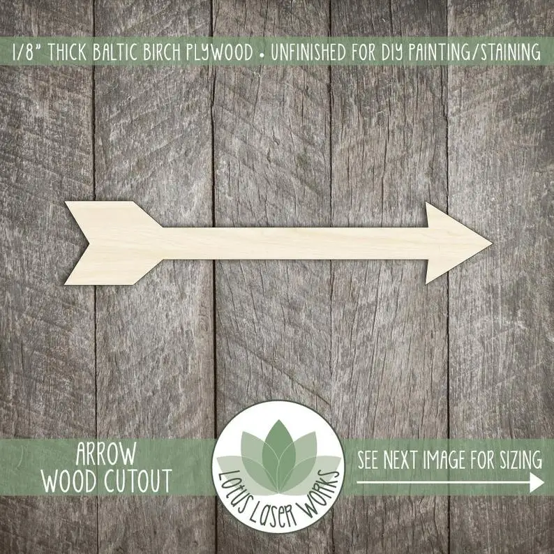 

Wood Arrow Shape, Unfinished Wood Arrow Laser Cut Shape, DIY Craft Supply, Many Size Options, Blank Wood Shapes