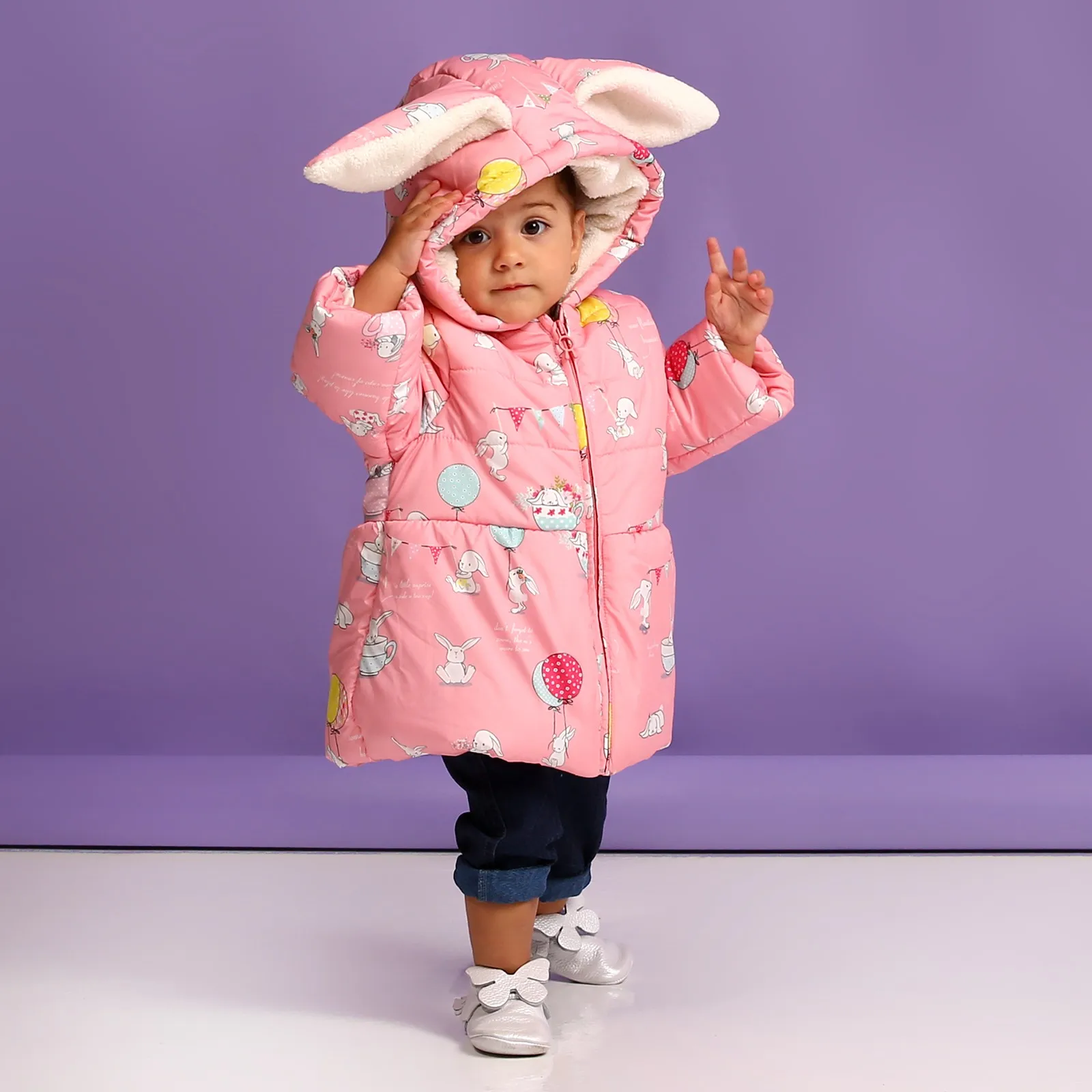 

ebebek Midimod Baby Girl Rabbit-Eared Water Repellent Coat