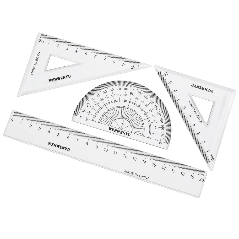 JS-2015 4 pcs/ set high quality ruler protractor student mathematics geometry plastic triangle ruler set office school supplies