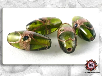 

40 Green Glass beads Acid with aventurine Golden-30x13mm