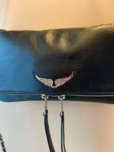Alas decoradas bolso de un solo hombro de mujer casual moda desenfadada dos cadenas Bolsa Bandolera bolsos de cuero