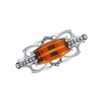 

Silver brooch with cubic zirconia and citrine synthetic sunlight sample 925