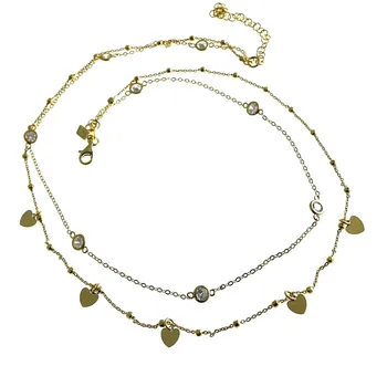 

Choker 925 Sterling silver m gilded double chain balls hearts zircons clasp [AC1238]