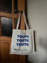 De lona de las mujeres bolsa de compras cartas de juventud imprimir mujer tela de algodón bolsa de hombro bolso Eco bolso reutilizables bolsas de compras