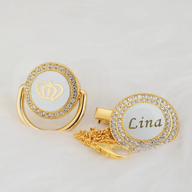 MIYOCAR custom name pacifier clip bling white crown pacifier and pacifier clip set luxurious unique gift PCW clear 0-6m
