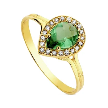 

18k solid gold ring teardrop stone Green multipiedra 7mm. [AB3152]