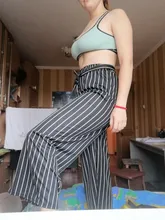 Leg-Pants Plaid Trousers Black Wide High-Waist Plus-Size Summer Women for Female Classic