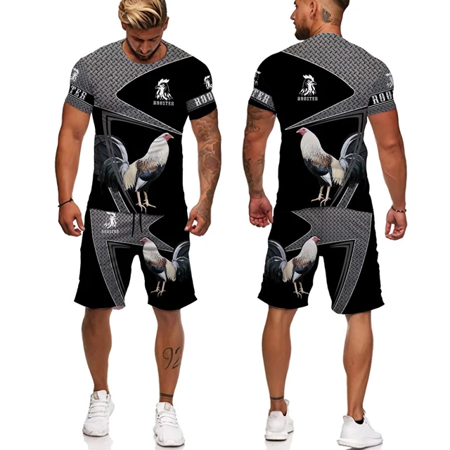 Cool Pheasant Rooster Hunting Camo T-shirt Suit 3D Printed Cock Animal Short Sleeves Sets T-shirt+ Sport Shorts Tracksuit Set 5