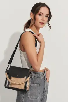 

Black Made in Turkey. Women's Rope Strap Transparent Shoulder Bag.