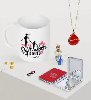 

Personalised Mommy and Me Mug Mirror and Enamel Necklace Set