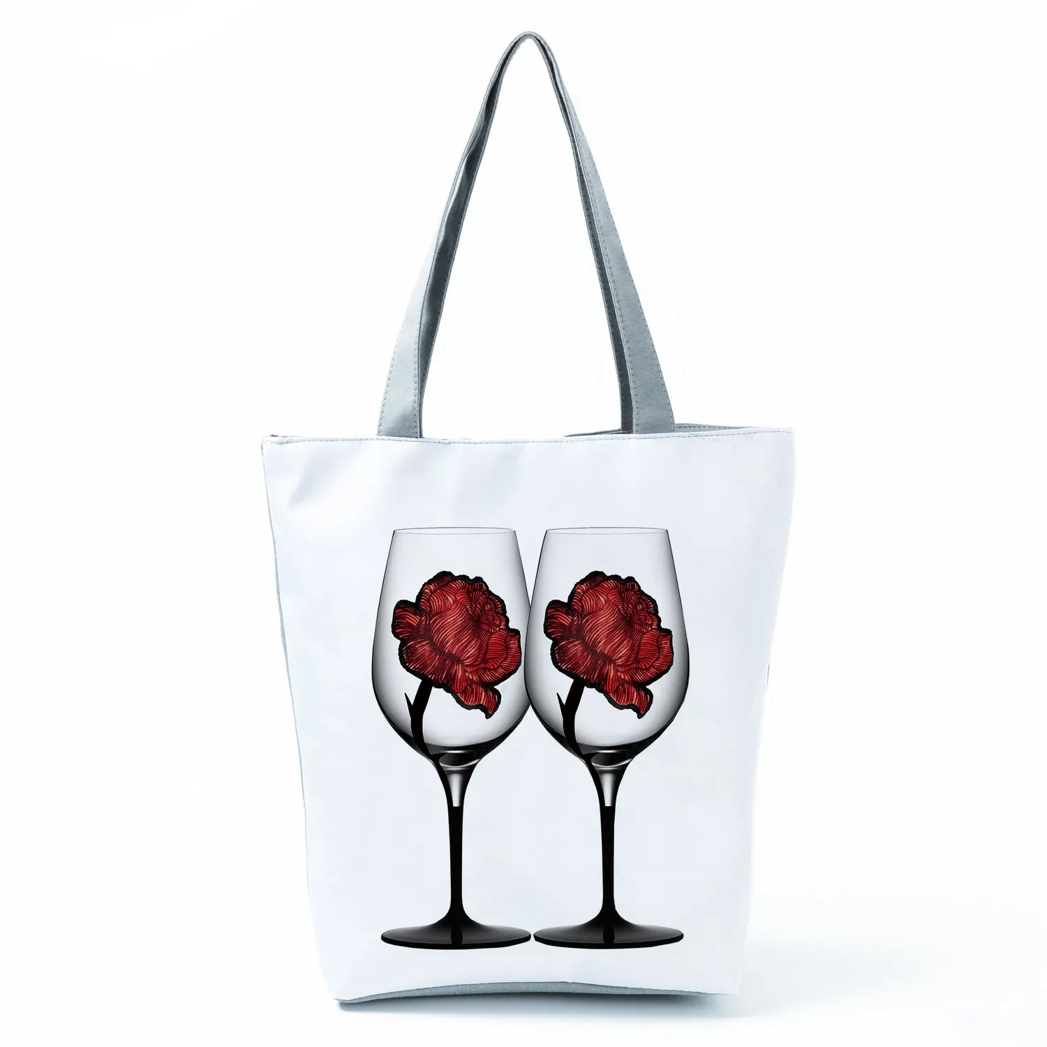 Women Printed Wine Lady Tote Casual 2022 New Cartoon Fashion Print Handbag Eco Reusable Shopping Bag Travel Storage Shoulder Bag 